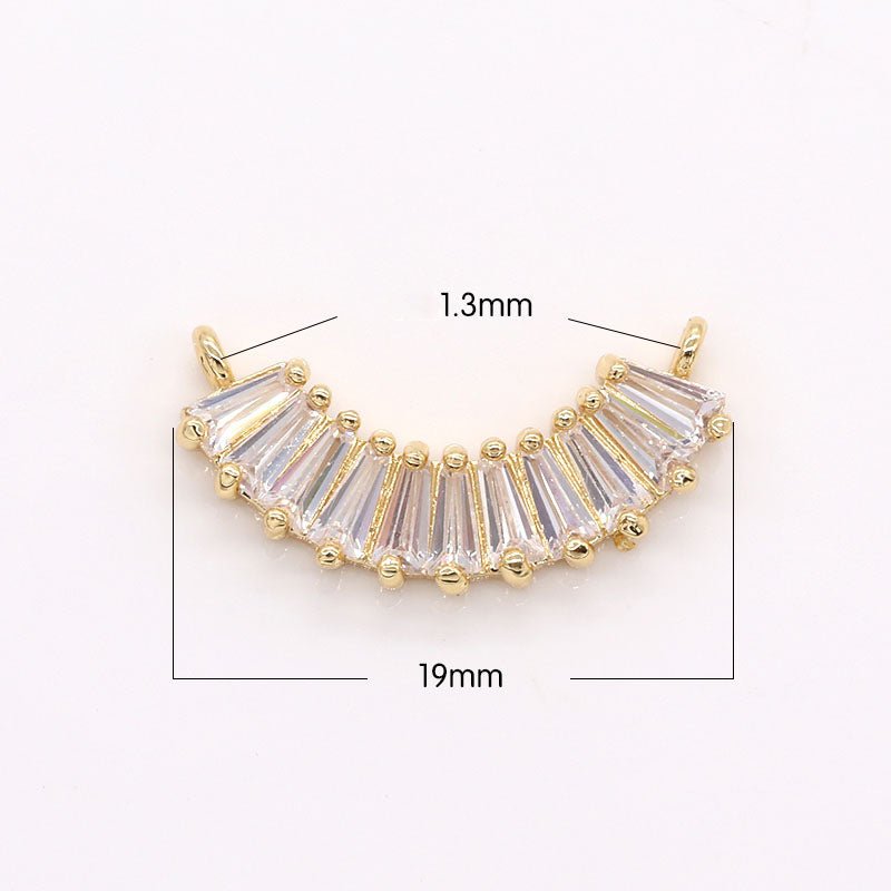 Golden Crystal Curvy Plate Frame Connectors CZ Simple Geometric Plain Gold Jewelry Supply Component GP-347