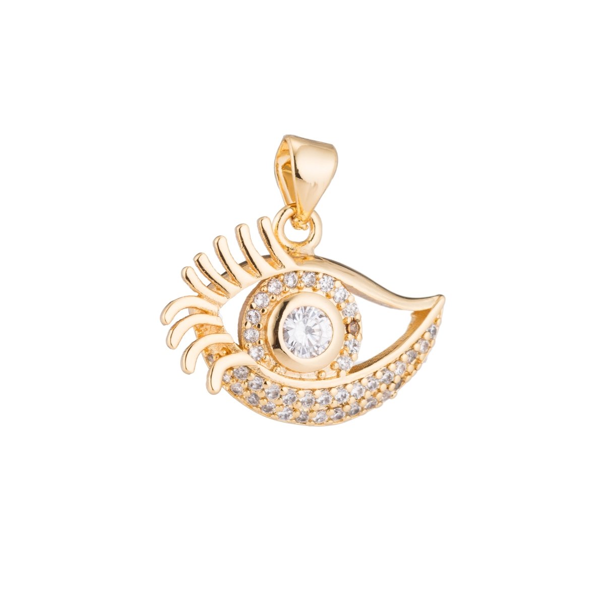Golden Eye, Beautiful, Eyes, Beholder Eyelashes DIY Cubic Zirconia Bracelet Necklace Pendant Charm Bead Bails Finding for Jewelry Making H-181