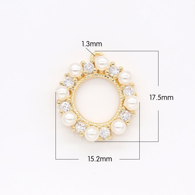 Golden Frame Mini Simple Crystal Circle Charm CZ Gold Plated Dainty Geometric Shape Charm Pendant GP-175