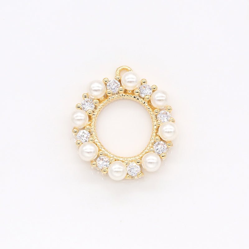 Golden Frame Mini Simple Crystal Circle Charm CZ Gold Plated Dainty Geometric Shape Charm Pendant GP-175