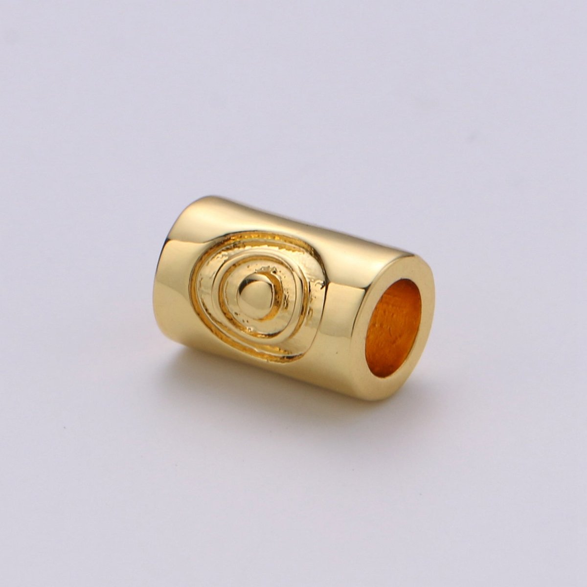 Golden Layered Circle Ornamented Tube Beads, Plain Gold Filled Mini Geometric Tube Jewelry Making Beads B-303