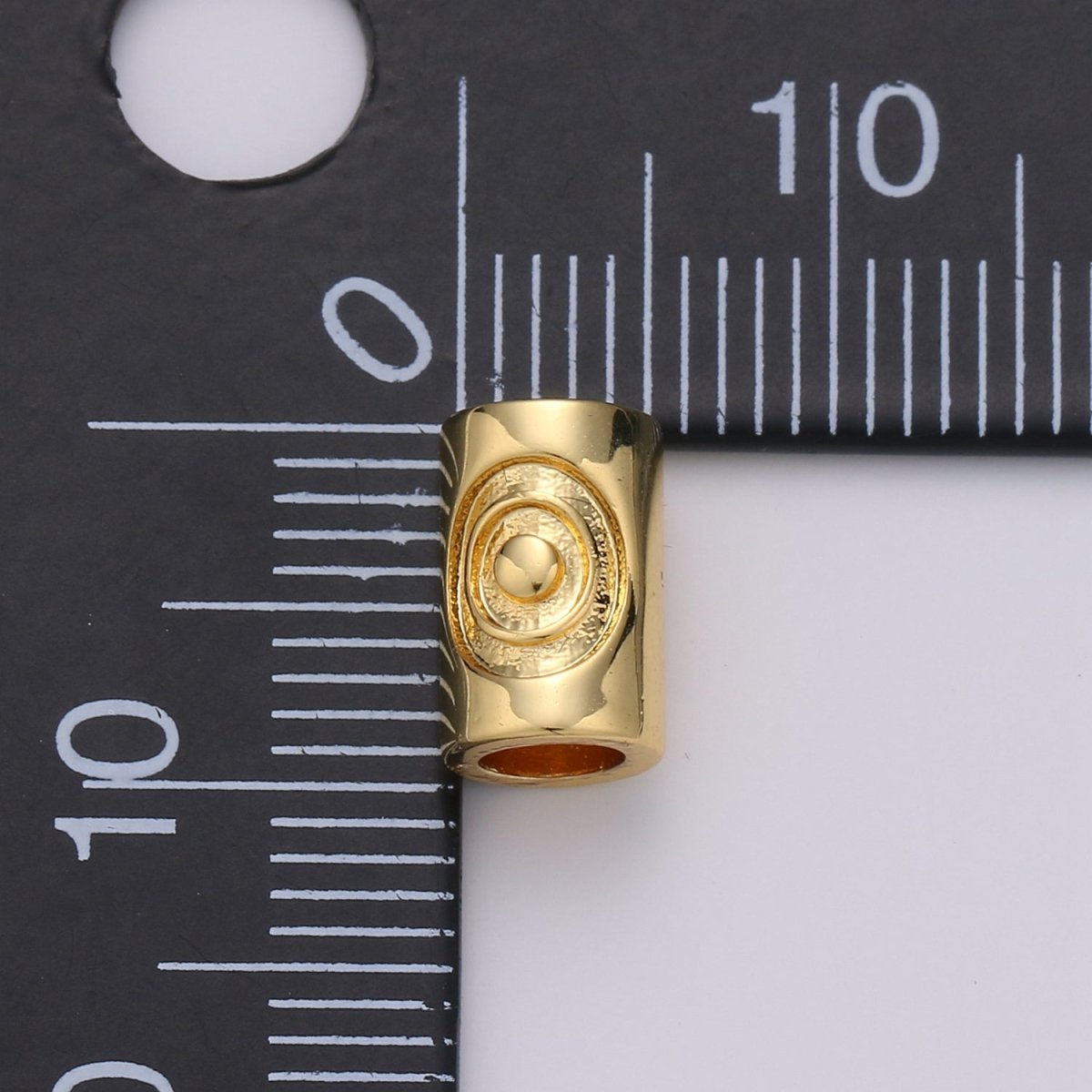 Golden Layered Circle Ornamented Tube Beads, Plain Gold Filled Mini Geometric Tube Jewelry Making Beads B-303