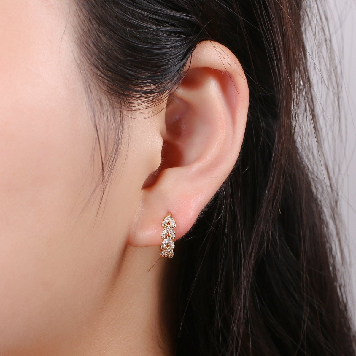 Golden Leaf Gold Filled Huggies Dainty Gold Olive Leaf Earring Hoop Earrings, Huggie Delicate Earrings, Minimalist, Boho Earrings CZ Cubic Simple earring Gift for Her K-554 - DLUXCA