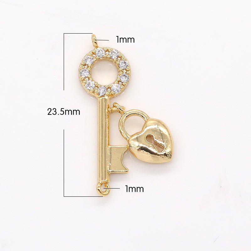OS Golden Lock and Key Couple Charm CZ Padlock Key Equipment Micro Pave Charm Pendant GP-624