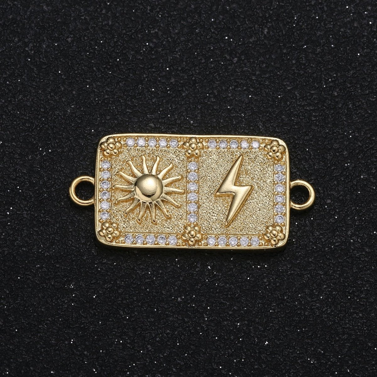 Golden Micro Pave Sun and Storm CZ Nature Burst Sun and Thunder Micro Pave Connectors Supply Component GP-034
