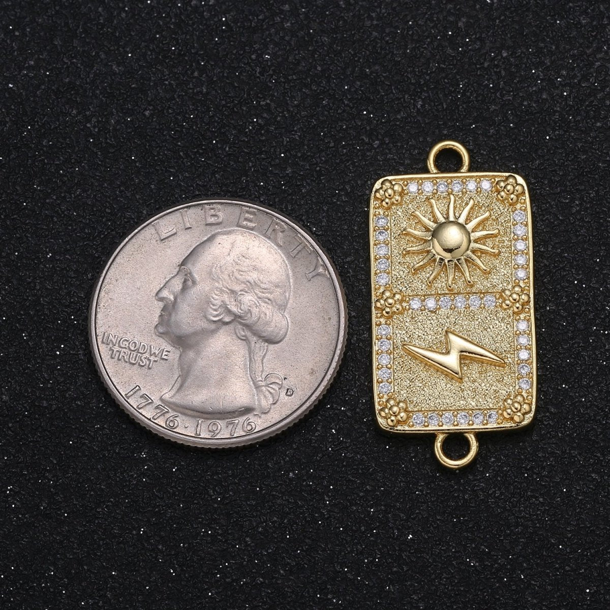 Golden Micro Pave Sun and Storm CZ Nature Burst Sun and Thunder Micro Pave Connectors Supply Component GP-034