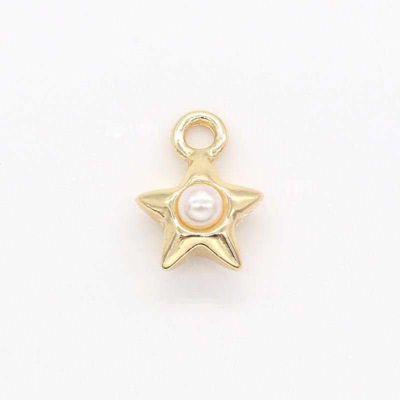 Golden Mini North Star Faux Pearl Charm FP Single Gold Plated Star Charm Pendant GP-178