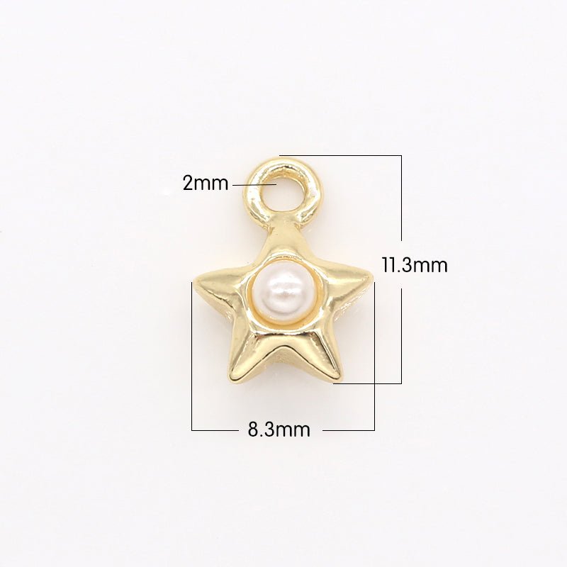 Golden Mini North Star Faux Pearl Charm FP Single Gold Plated Star Charm Pendant GP-178