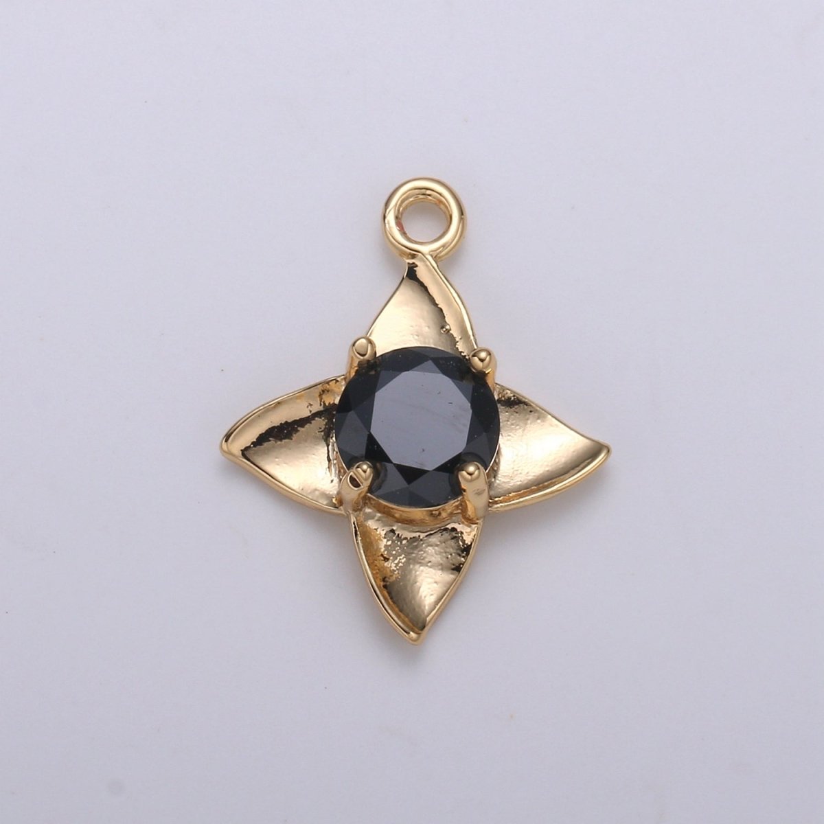 Golden Petal Crystal Bloom Flower Charms Single CZ Stone on Plain Gold Floral Nature Petal Charm Pendant GP-684 GP-704 GP-705 GP-706 GP-707 GP-708