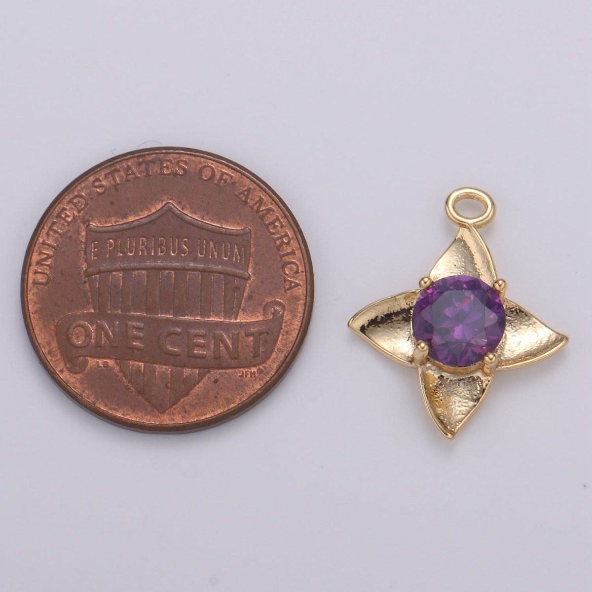 Golden Petal Crystal Bloom Flower Charms Single CZ Stone on Plain Gold Floral Nature Petal Charm Pendant GP-684 GP-704 GP-705 GP-706 GP-707 GP-708