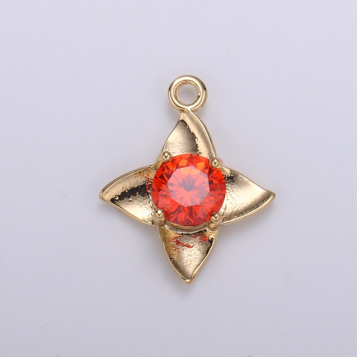 Golden Petal Crystal Bloom Flower Charms Single CZ Stone on Plain Gold Floral Nature Petal Charm Pendant GP-684 GP-704 GP-705 GP-706 GP-707 GP-708