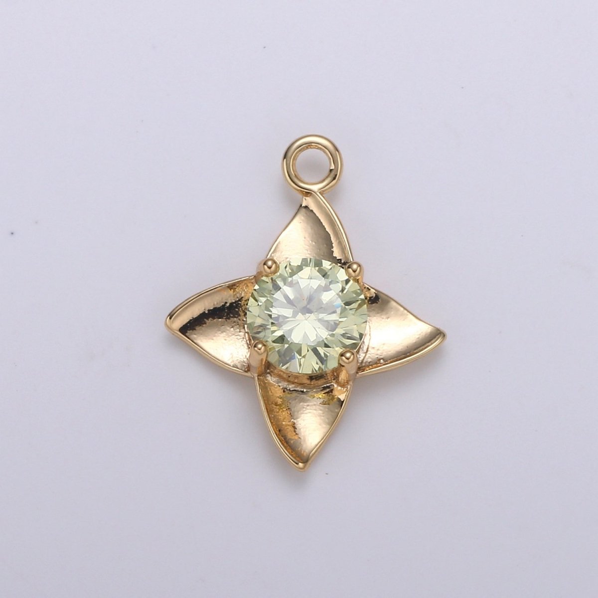 Golden Petal Crystal Bloom Flower Charms Single CZ Stone on Plain Gold Floral Nature Petal Charm Pendant GP-684 GP-704 GP-705 GP-706 GP-707 GP-708