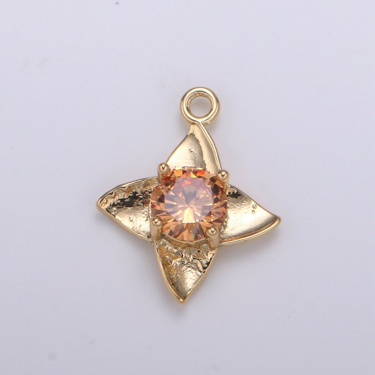 Golden Petal Crystal Bloom Flower Charms Single CZ Stone on Plain Gold Floral Nature Petal Charm Pendant GP-684 GP-704 GP-705 GP-706 GP-707 GP-708