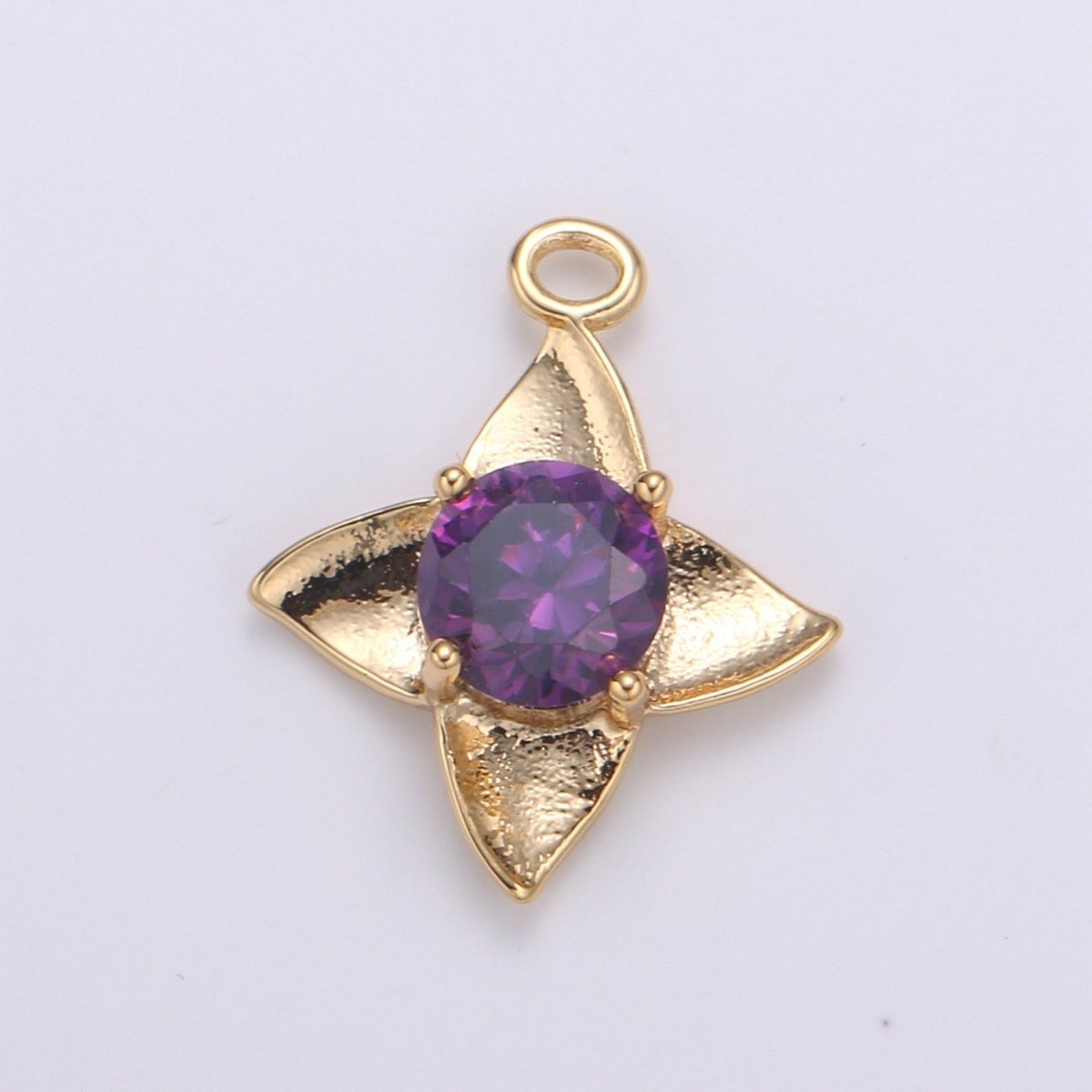 Golden Petal Crystal Bloom Flower Charms Single CZ Stone on Plain Gold Floral Nature Petal Charm Pendant GP-684 GP-704 GP-705 GP-706 GP-707 GP-708