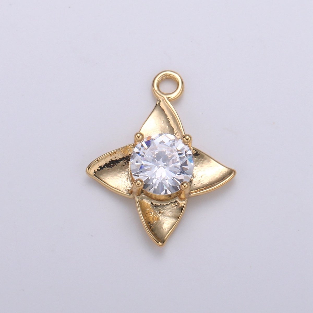 Golden Petal Crystal Bloom Flower Charms Single CZ Stone on Plain Gold Floral Nature Petal Charm Pendant GP-684 GP-704 GP-705 GP-706 GP-707 GP-708
