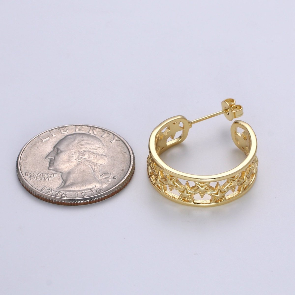 Golden Rail of Stars Huggies Earrings, Plain Gold Filled Geometric Star Lane Casual Daily Wear Earring Jewelry P-062 - DLUXCA