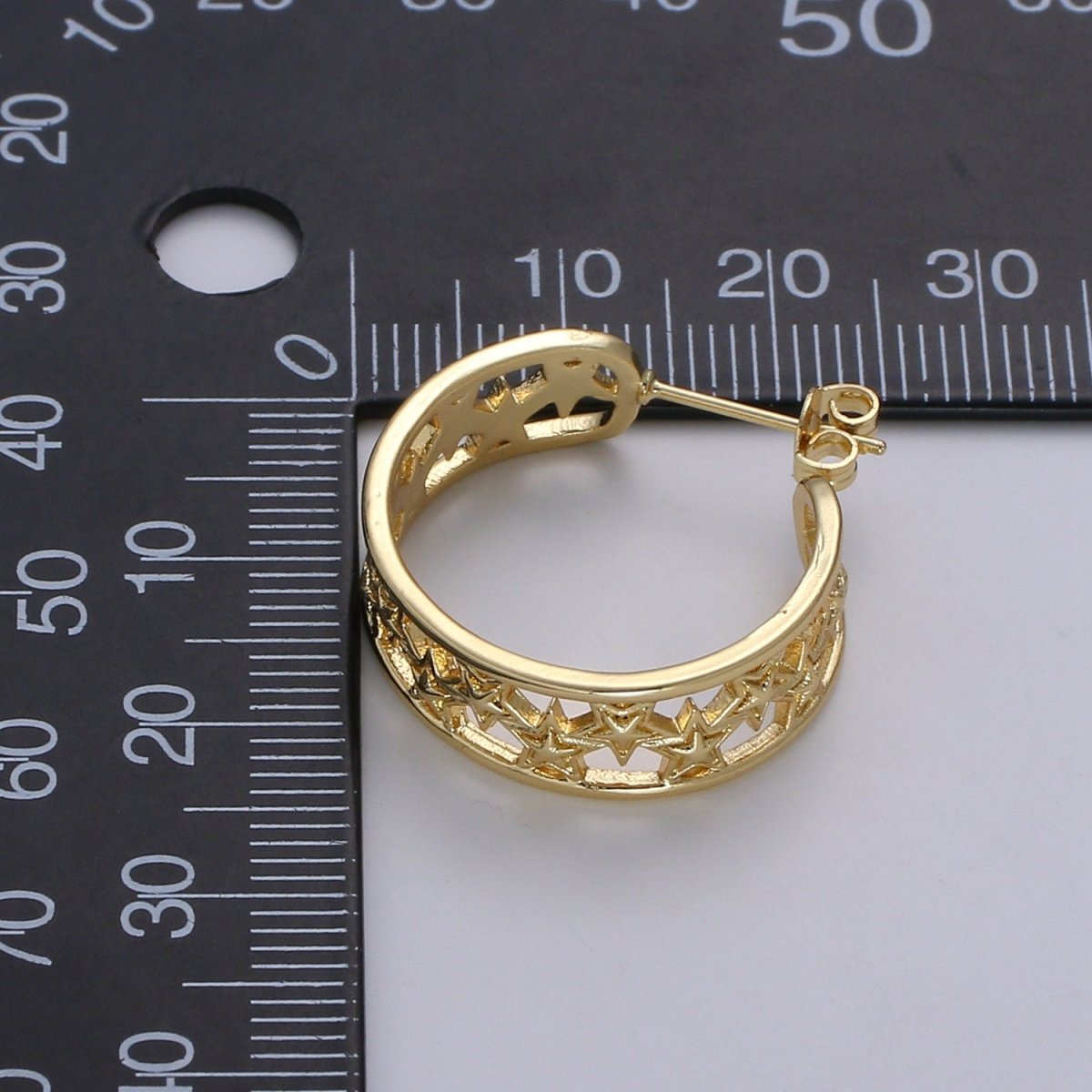 Golden Rail of Stars Huggies Earrings, Plain Gold Filled Geometric Star Lane Casual Daily Wear Earring Jewelry P-062 - DLUXCA