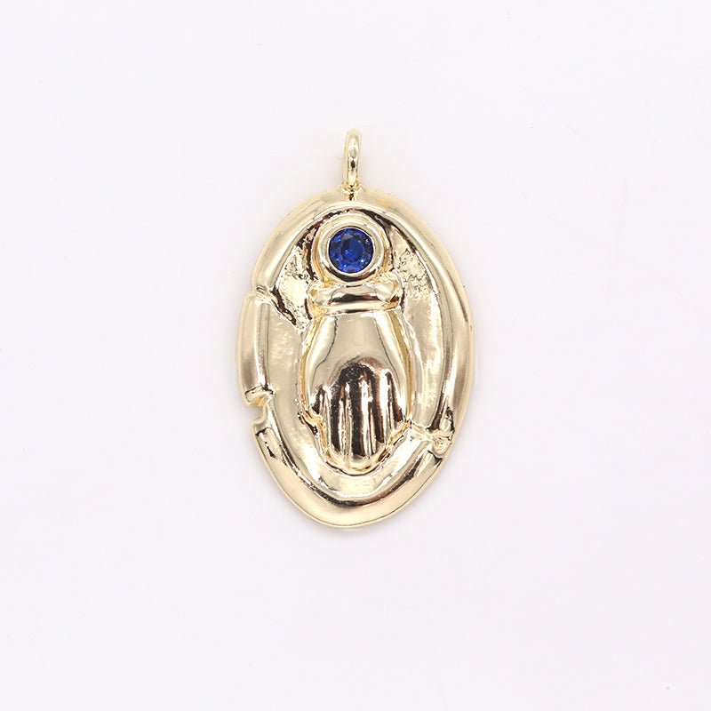 Golden Rustic Oval Coin Charm with Zirconia Stone CZ Crystal Geometric Shape Medallion Charm Pendant GP-410 GP-411 GP-414 GP-450