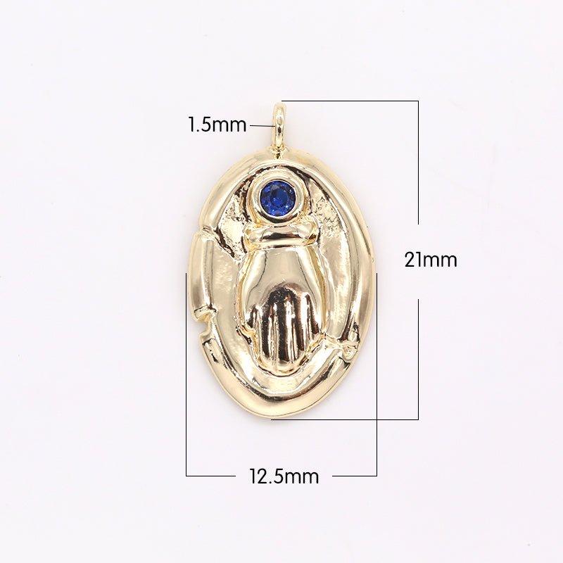 Golden Rustic Oval Coin Charm with Zirconia Stone CZ Crystal Geometric Shape Medallion Charm Pendant GP-410 GP-411 GP-414 GP-450