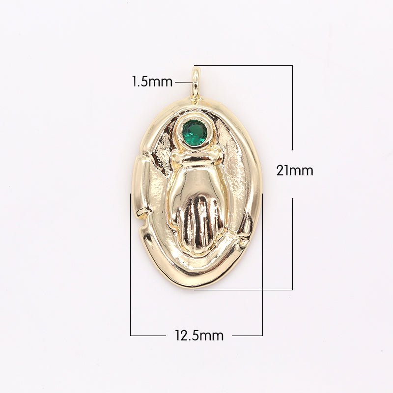 Golden Rustic Oval Coin Charm with Zirconia Stone CZ Crystal Geometric Shape Medallion Charm Pendant GP-410 GP-411 GP-414 GP-450