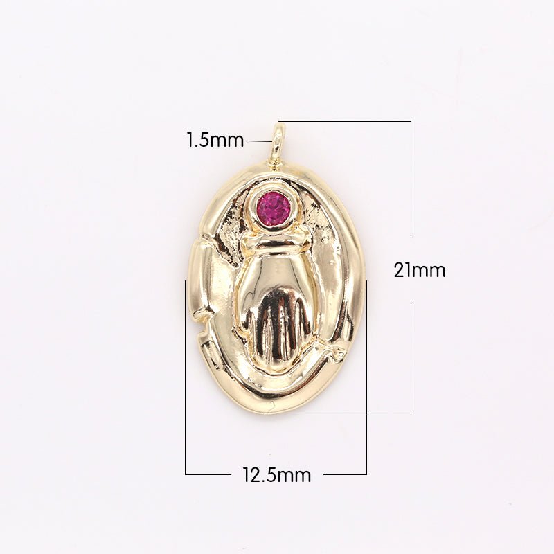 Golden Rustic Oval Coin Charm with Zirconia Stone CZ Crystal Geometric Shape Medallion Charm Pendant GP-410 GP-411 GP-414 GP-450