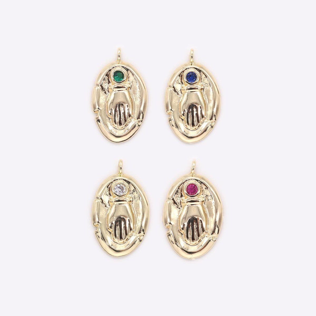 Golden Rustic Oval Coin Charm with Zirconia Stone CZ Crystal Geometric Shape Medallion Charm Pendant GP-410 GP-411 GP-414 GP-450