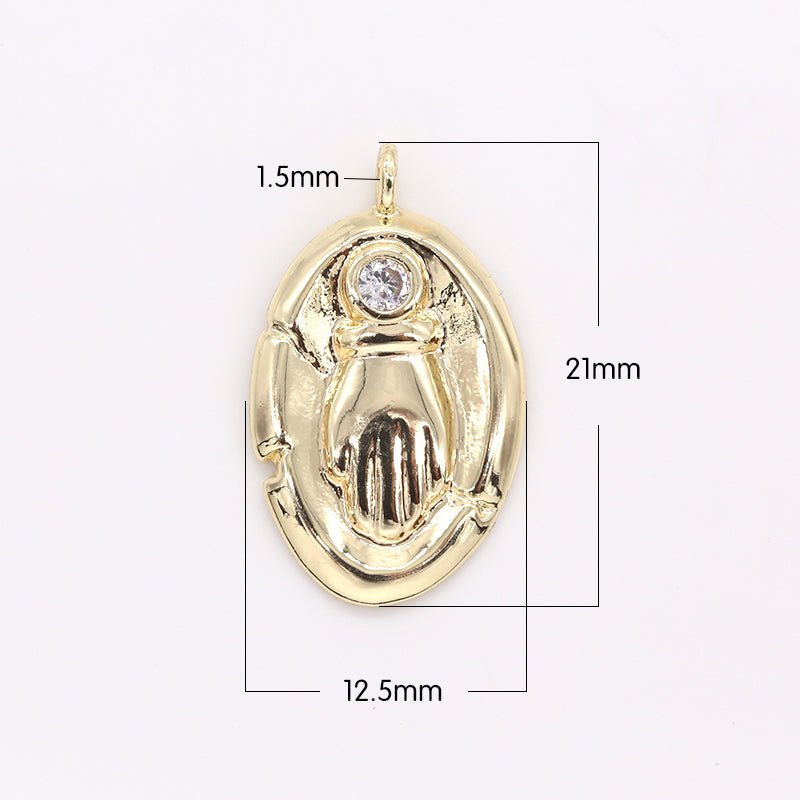 Golden Rustic Oval Coin Charm with Zirconia Stone CZ Crystal Geometric Shape Medallion Charm Pendant GP-410 GP-411 GP-414 GP-450
