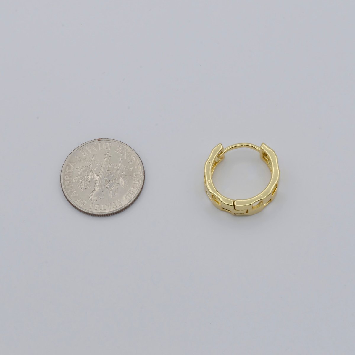 Golden Square Hole C Shape Circle Huggies Earrings, Plain Gold Filled Geometric Curvy Shape Daily Wear Earring Jewelry P-123