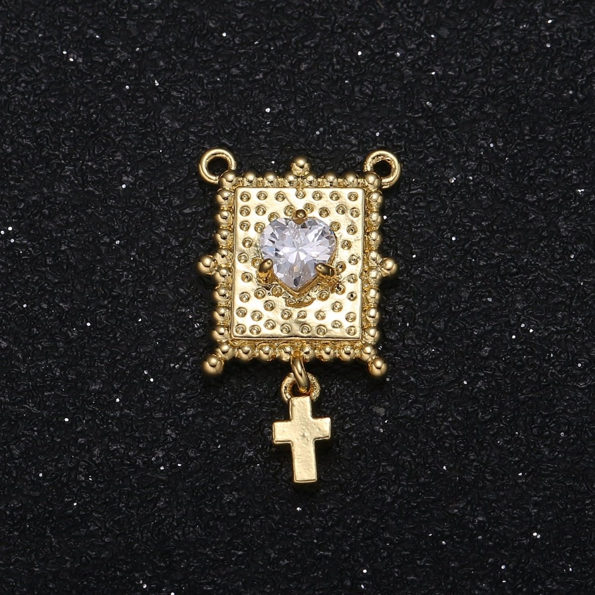Golden Square Rectangle with Tiny Cross Connector CZ Single Crystal Geometric Jewelry Supply Component GP-025
