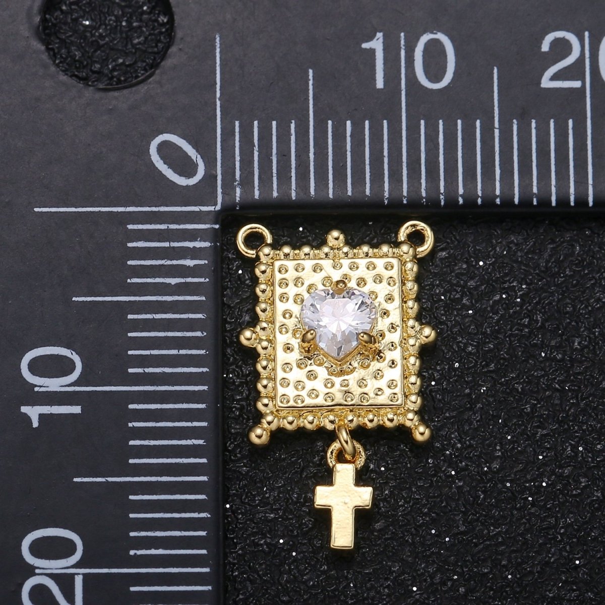 Golden Square Rectangle with Tiny Cross Connector CZ Single Crystal Geometric Jewelry Supply Component GP-025