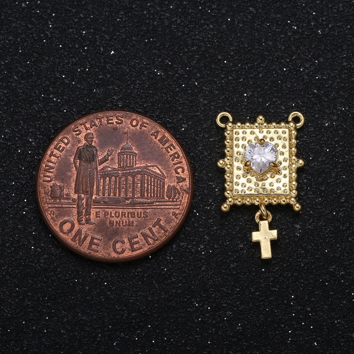 Golden Square Rectangle with Tiny Cross Connector CZ Single Crystal Geometric Jewelry Supply Component GP-025