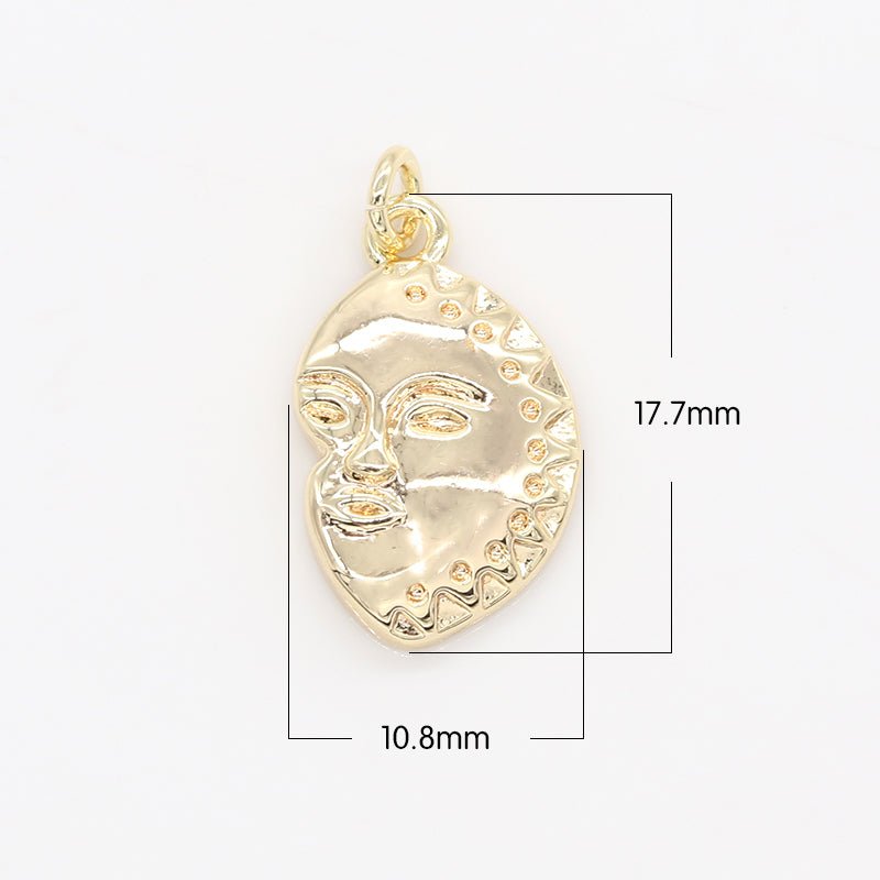 Golden Straight Face Charm, Plain Gold Hollow Mysterious Face Symbol Coin Charm Pendant GP-179 - DLUXCA
