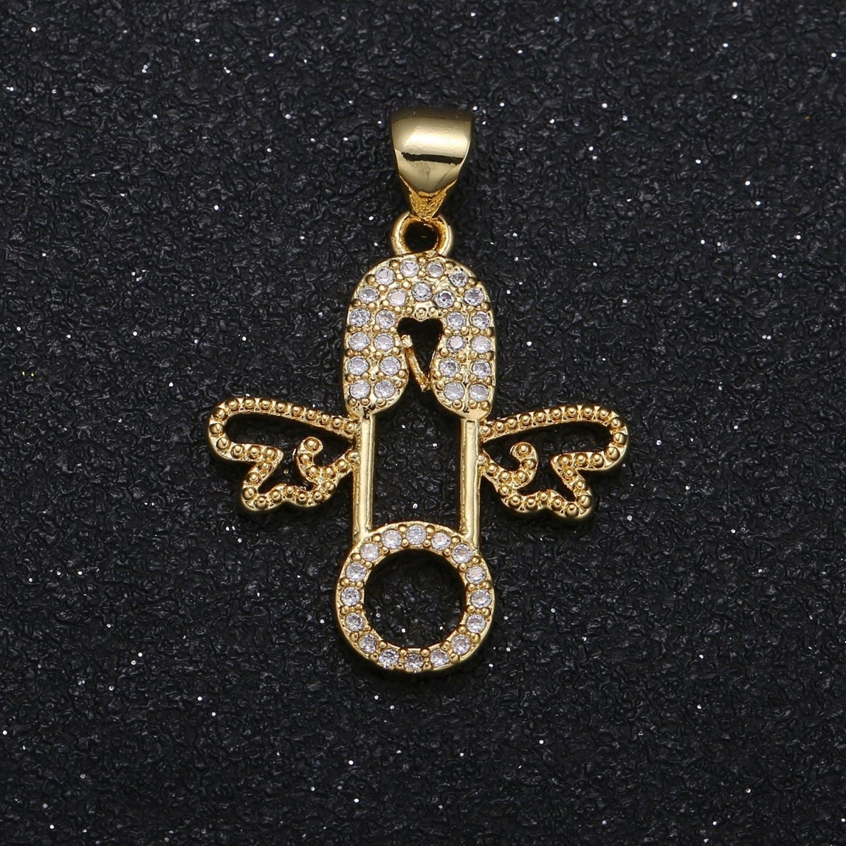 Golden Tiny Flying Pin Charm CZ Dainty Equipment Wing Micro Pave Charm Pendant GP-065