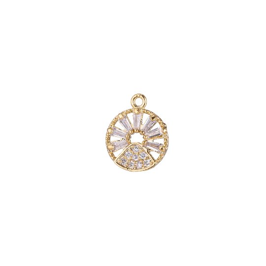 Golden Wheel Round Charm, Micro Pave CZ Charm, Dainty Pendant Gold Circle of Life Minimalist Modern Necklace Charm for Jewelry Making E-422