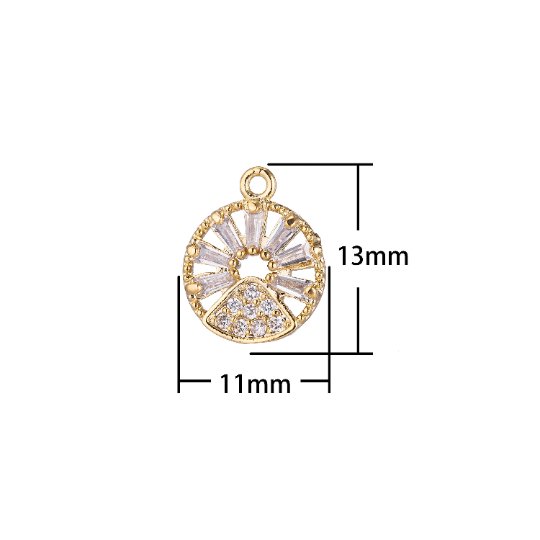 Golden Wheel Round Charm, Micro Pave CZ Charm, Dainty Pendant Gold Circle of Life Minimalist Modern Necklace Charm for Jewelry Making E-422