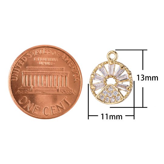 Golden Wheel Round Charm, Micro Pave CZ Charm, Dainty Pendant Gold Circle of Life Minimalist Modern Necklace Charm for Jewelry Making E-422
