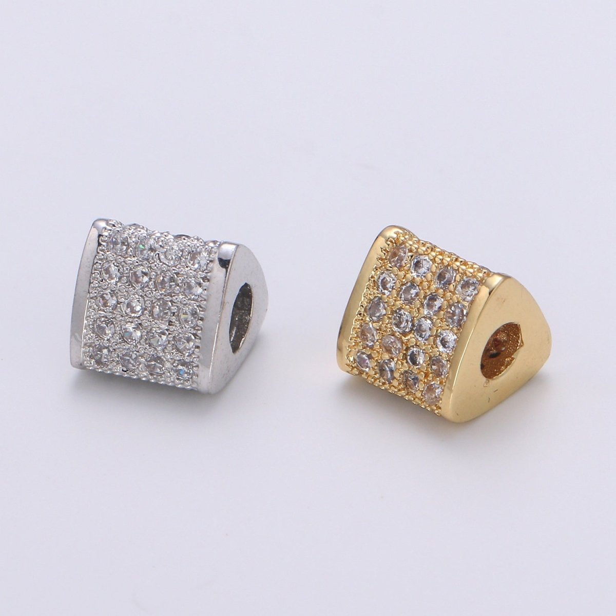 Gold/Silver Mini Crystal Triangle Tube Supplies CZ Dainty Geometric Micro Pave Jewelry Supply Component
