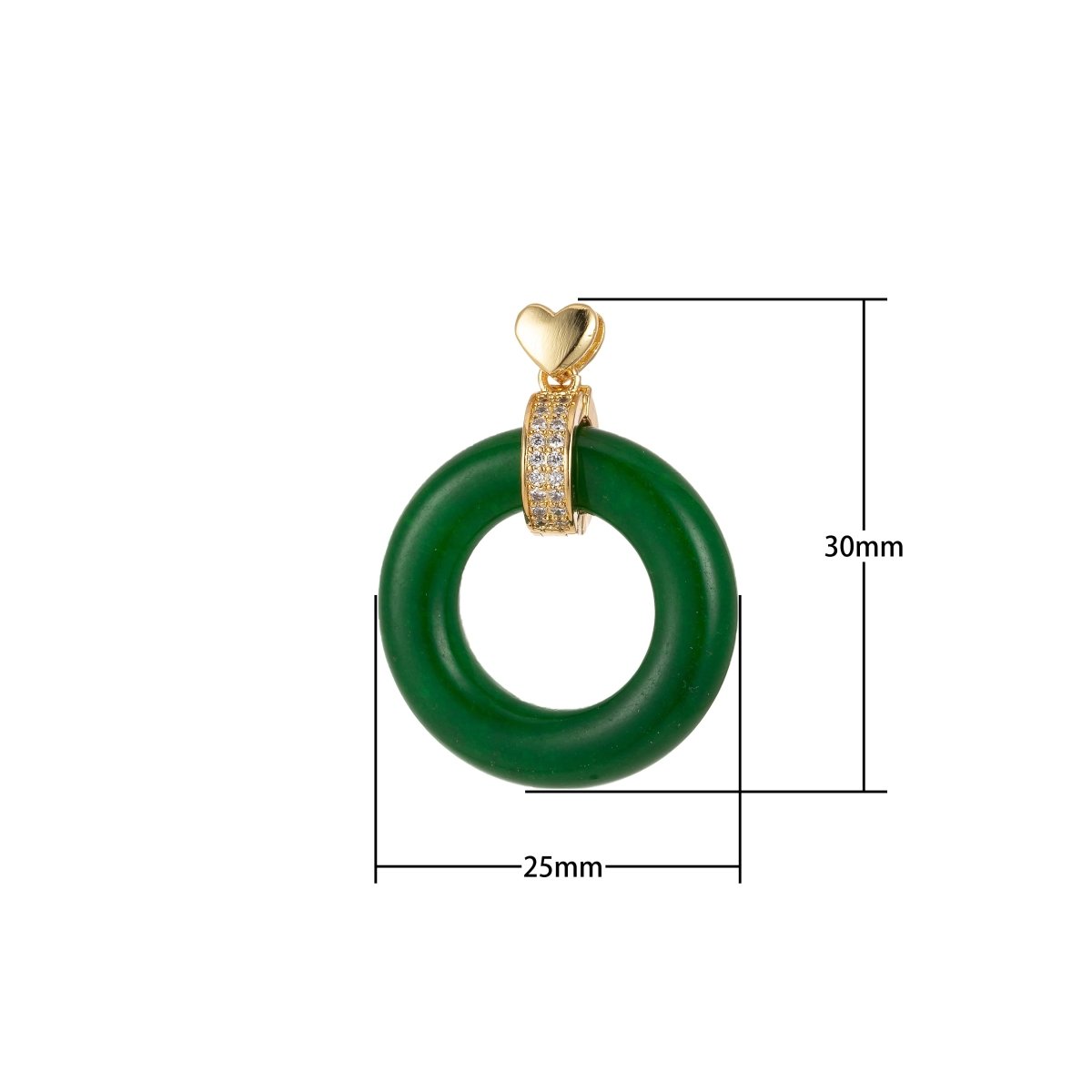 Good Fortune Gold Green Jade Heart Circle Pendant Donut Charm J-817 - DLUXCA