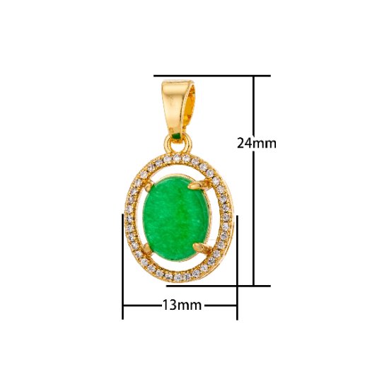 Gorgeous 18K Gold Filled Floating Green Oval Stone Charm Pendant with Bails Emerald Cubic Zirconia Necklace for Jewelry Making H-806 - DLUXCA