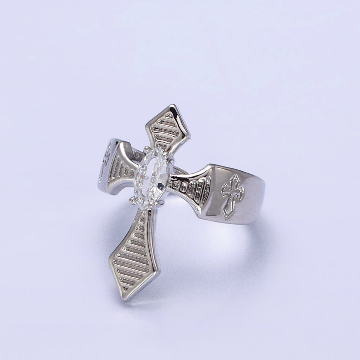 Gothic Style Cross Ring, Adjustable Ring, Gold Silver Ring With Clear Black Zirconia Stone Adjustable Ring