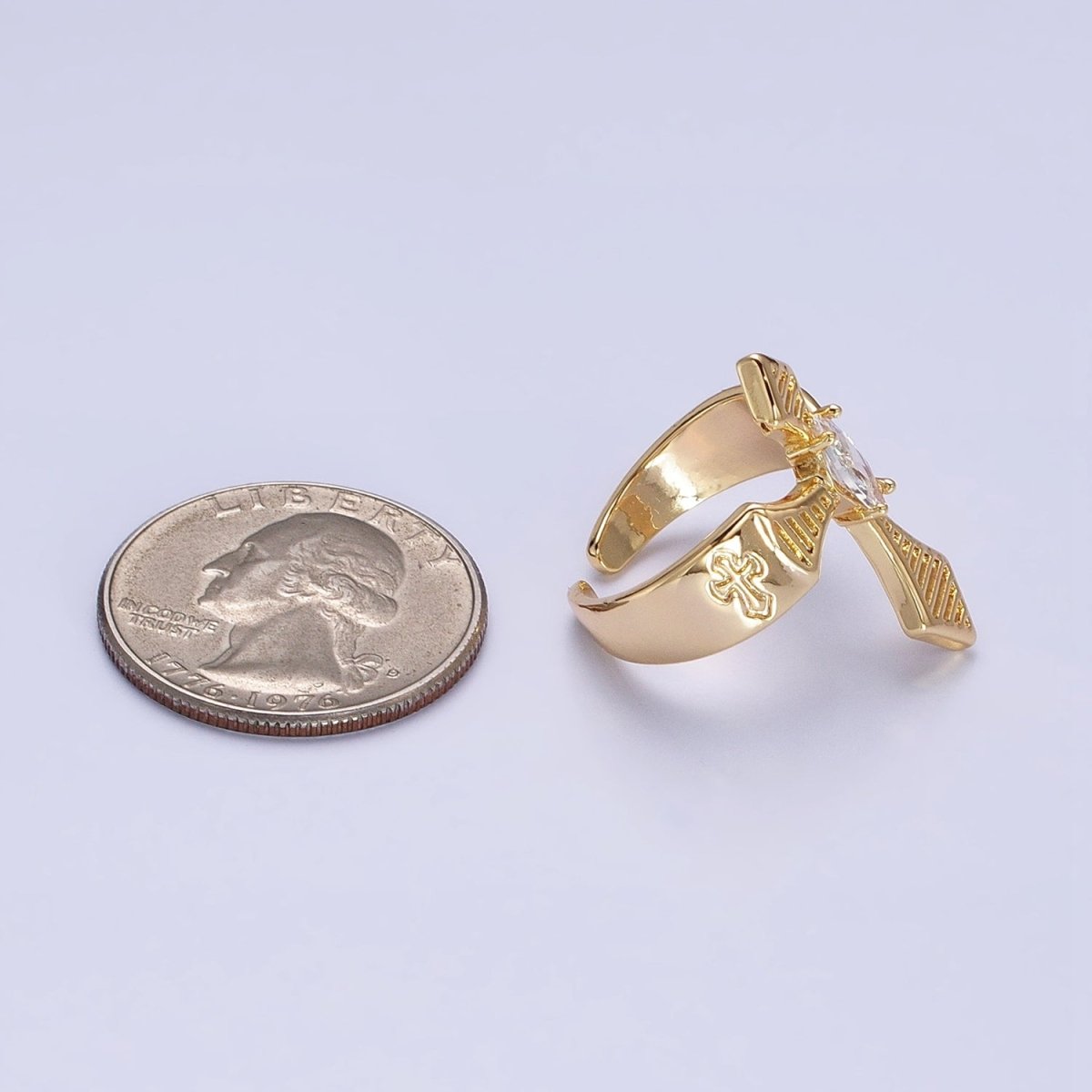 Gothic Style Cross Ring, Adjustable Ring, Gold Silver Ring With Clear Black Zirconia Stone Adjustable Ring