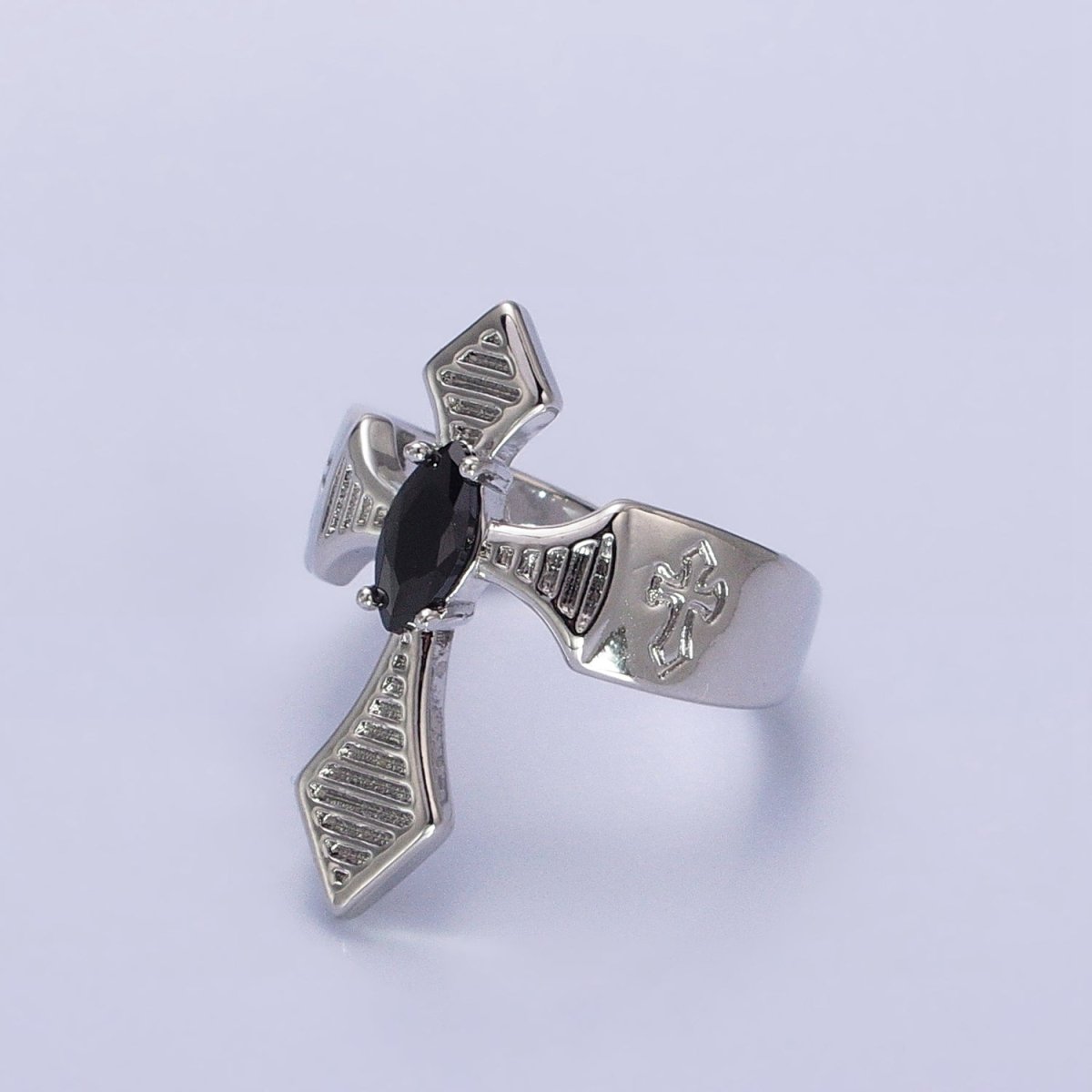 Gothic Style Cross Ring, Adjustable Ring, Gold Silver Ring With Clear Black Zirconia Stone Adjustable Ring