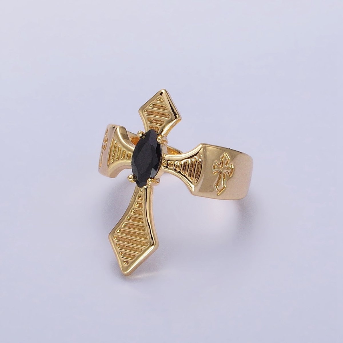 Gothic Style Cross Ring, Adjustable Ring, Gold Silver Ring With Clear Black Zirconia Stone Adjustable Ring
