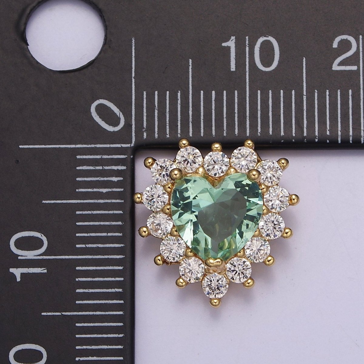Green Aqua Cubic Zirconia Heart Beads - 14.7 x 14.3 mm Small Beautiful Bright 3D Sun Burst Jewelry Gold Beads spacer for Bracelet Necklace Supply E-418 - DLUXCA