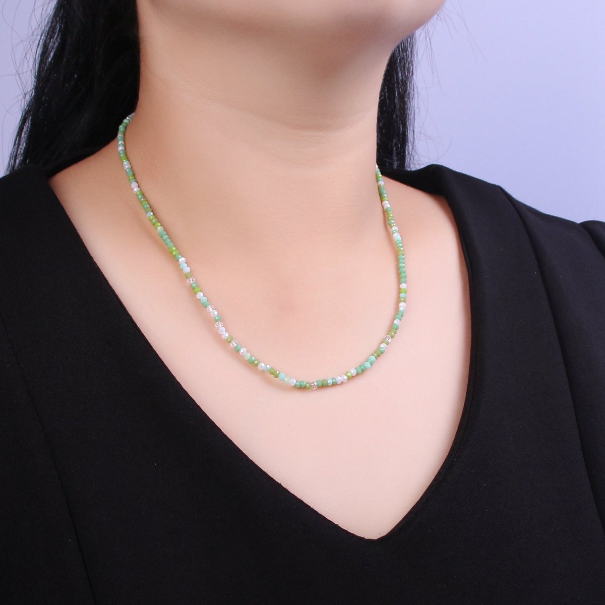 Green Aventurine Beaded Necklace 18 inch long + 2 inch extender Ready to Wear Bead Jewelry | WA-451 Clearance Pricing - DLUXCA