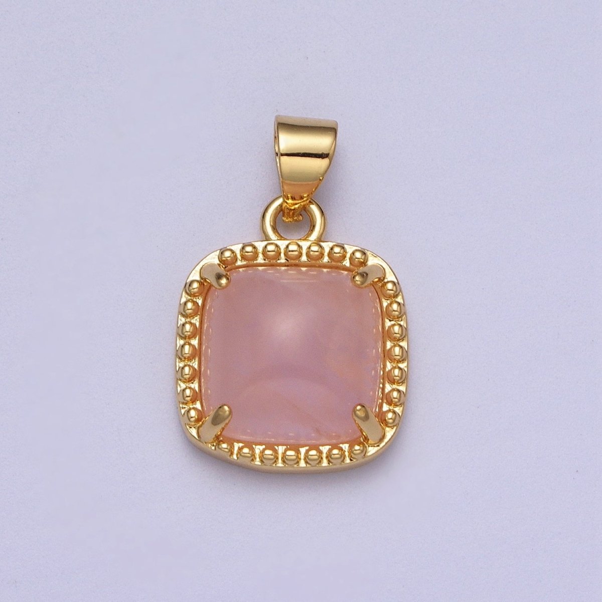 Green Aventurine, Pink Quartz, Purple Amethyst Minimalist Square Gold Pendant  I-325 I-343 I-363