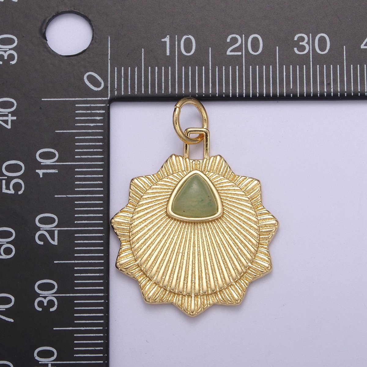 Green Aventurine Round Coin Radial Textured Token Medallion Charm for Minimalist Jewelry N-398