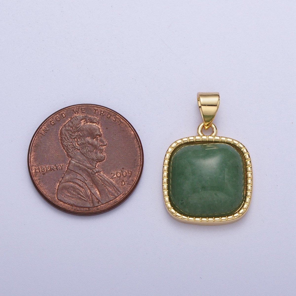 OS Green Aventurine Square Natural Gemstone Gold Pendant For Jewelry Making H-649