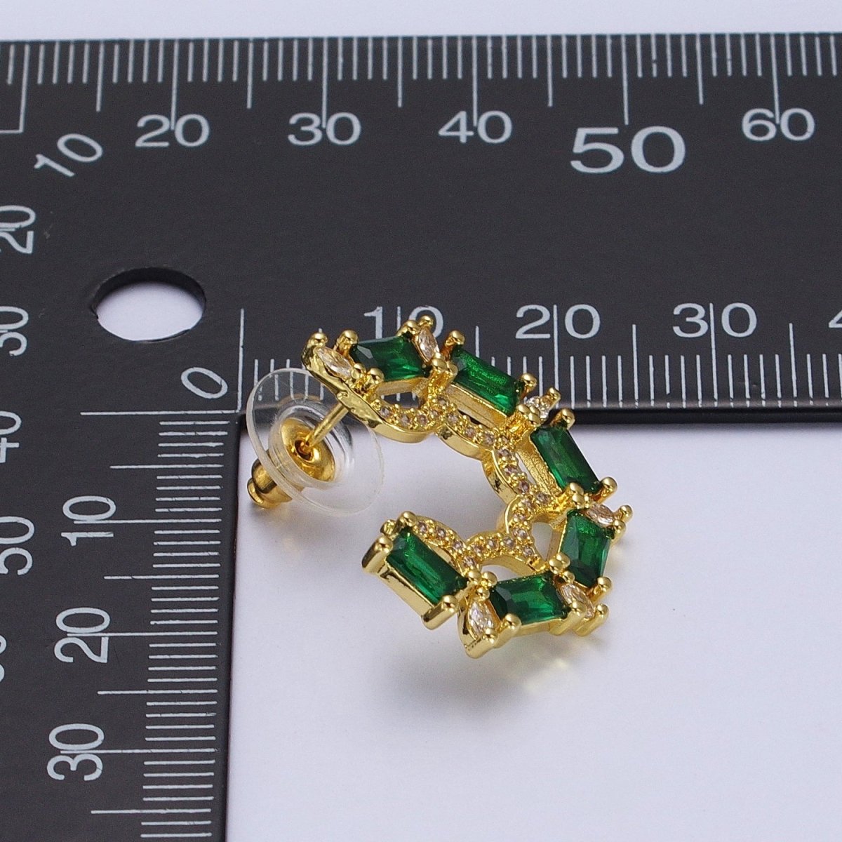 Green Baguette Clear Marquise Micro Paved CZ Geometric Stud Earrings | P-522 - DLUXCA