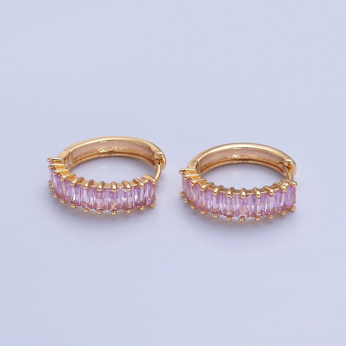 Green Baguette Hoop Earring / Pink Baguettee Hoop Earring in 18k Gold Filled Hoop T-492 T-493